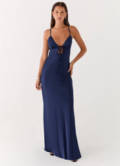 Flora Satin Maxi Dress - Navy