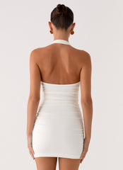 Gloves Up Halter Mini Dress - White