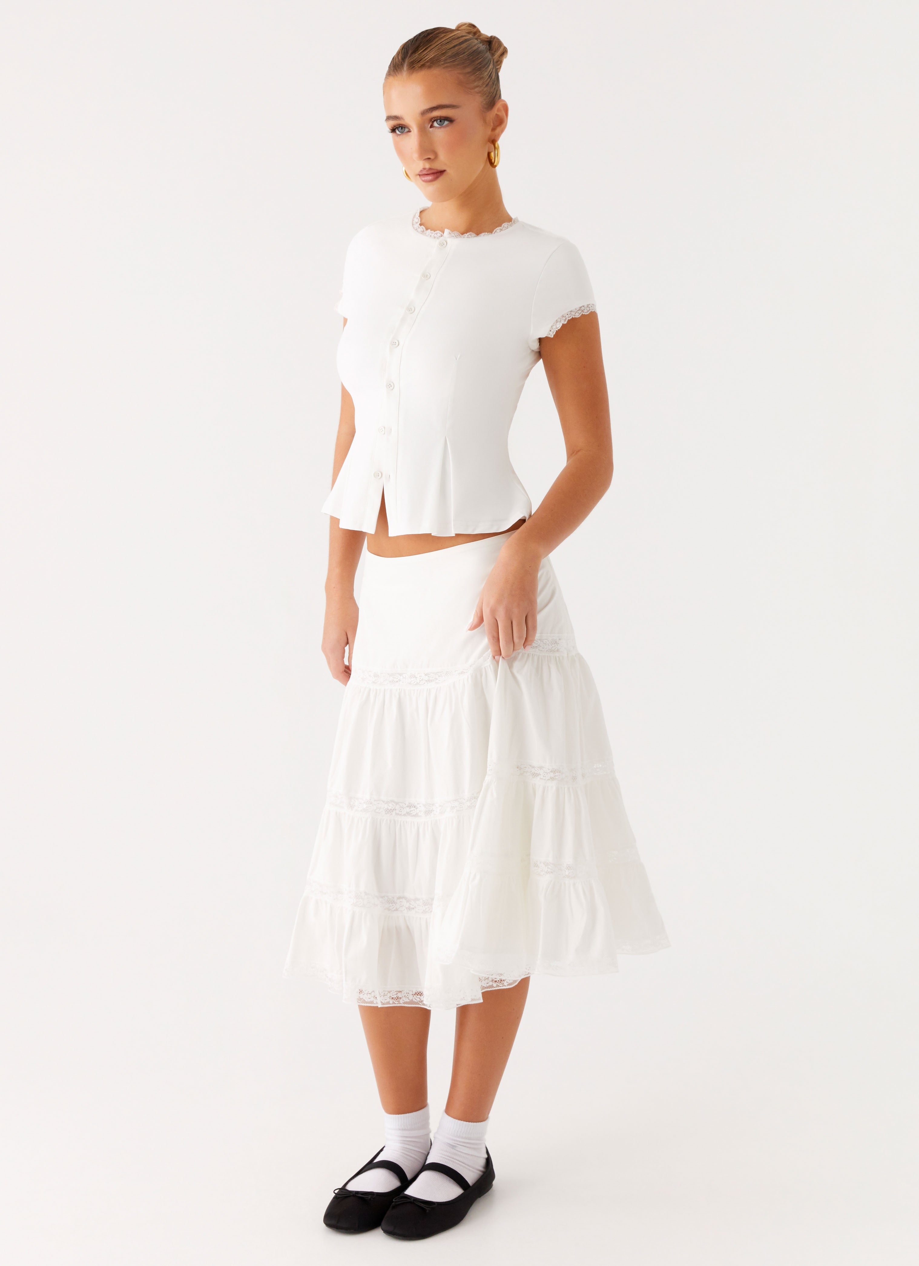 Good Vibes Midi Skirt - White