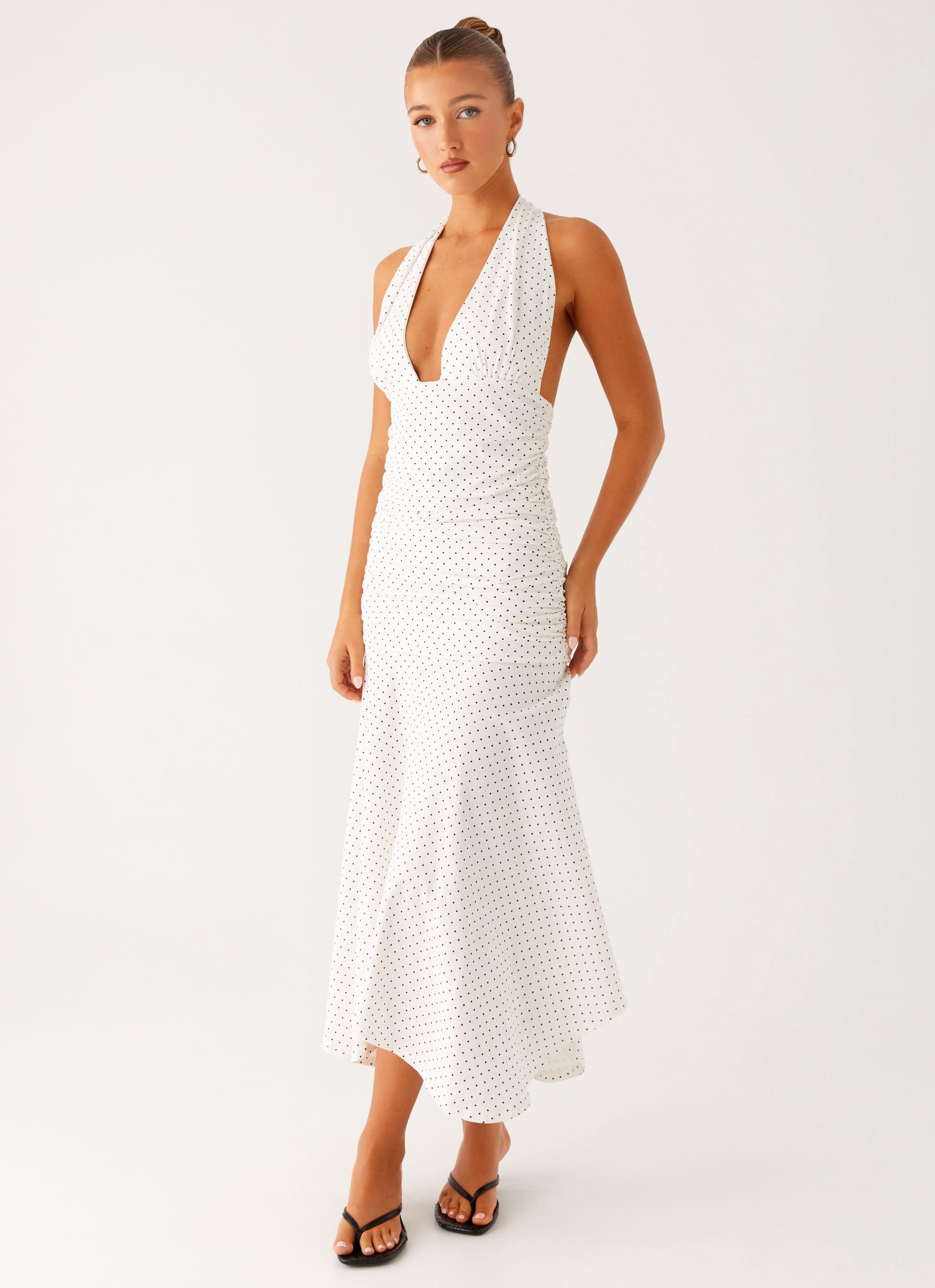 Grettana Halter Neck Midi Dress - White Polka Dot