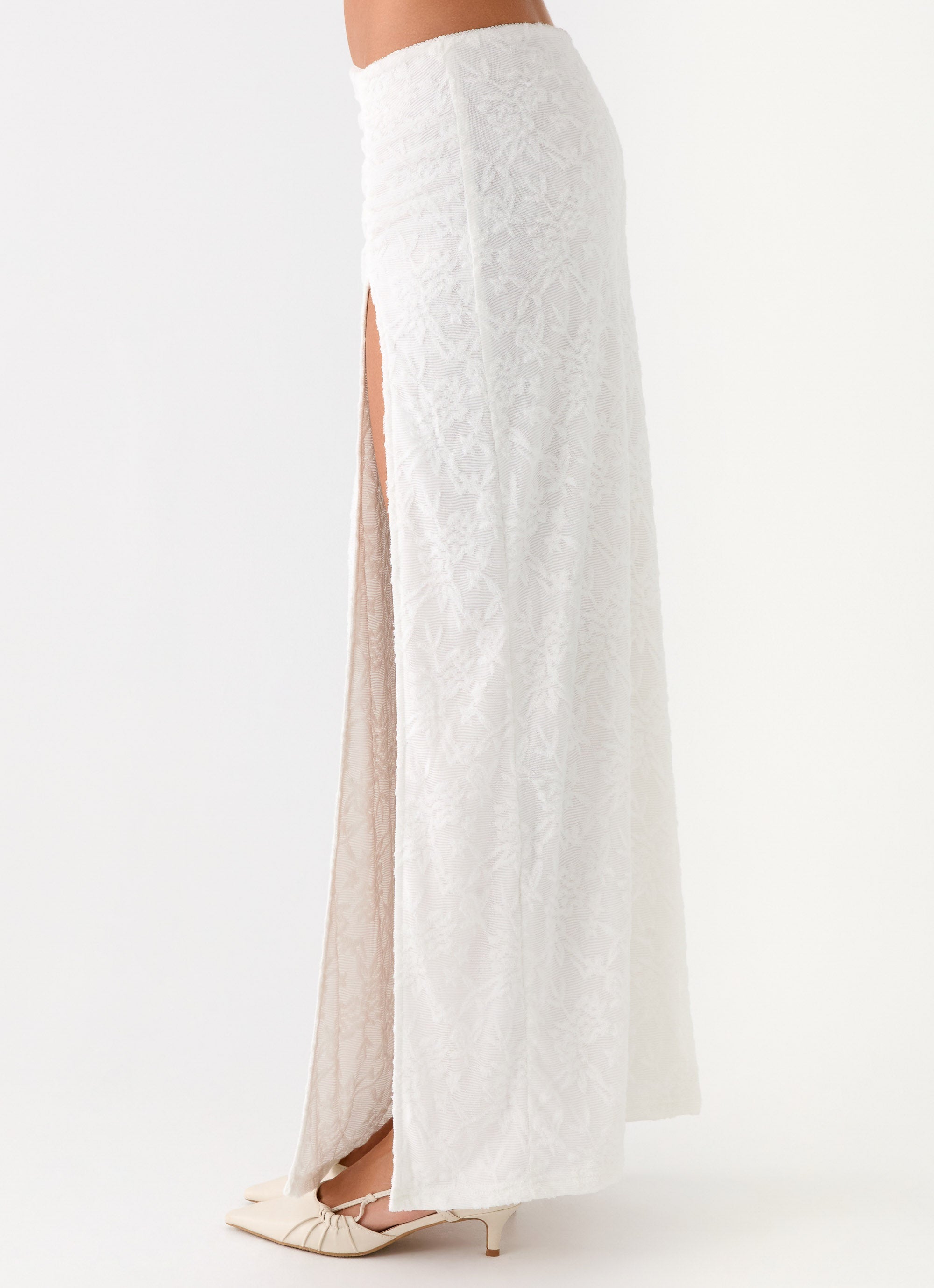 Griff Low Rise Jacquard Maxi Skirt - White