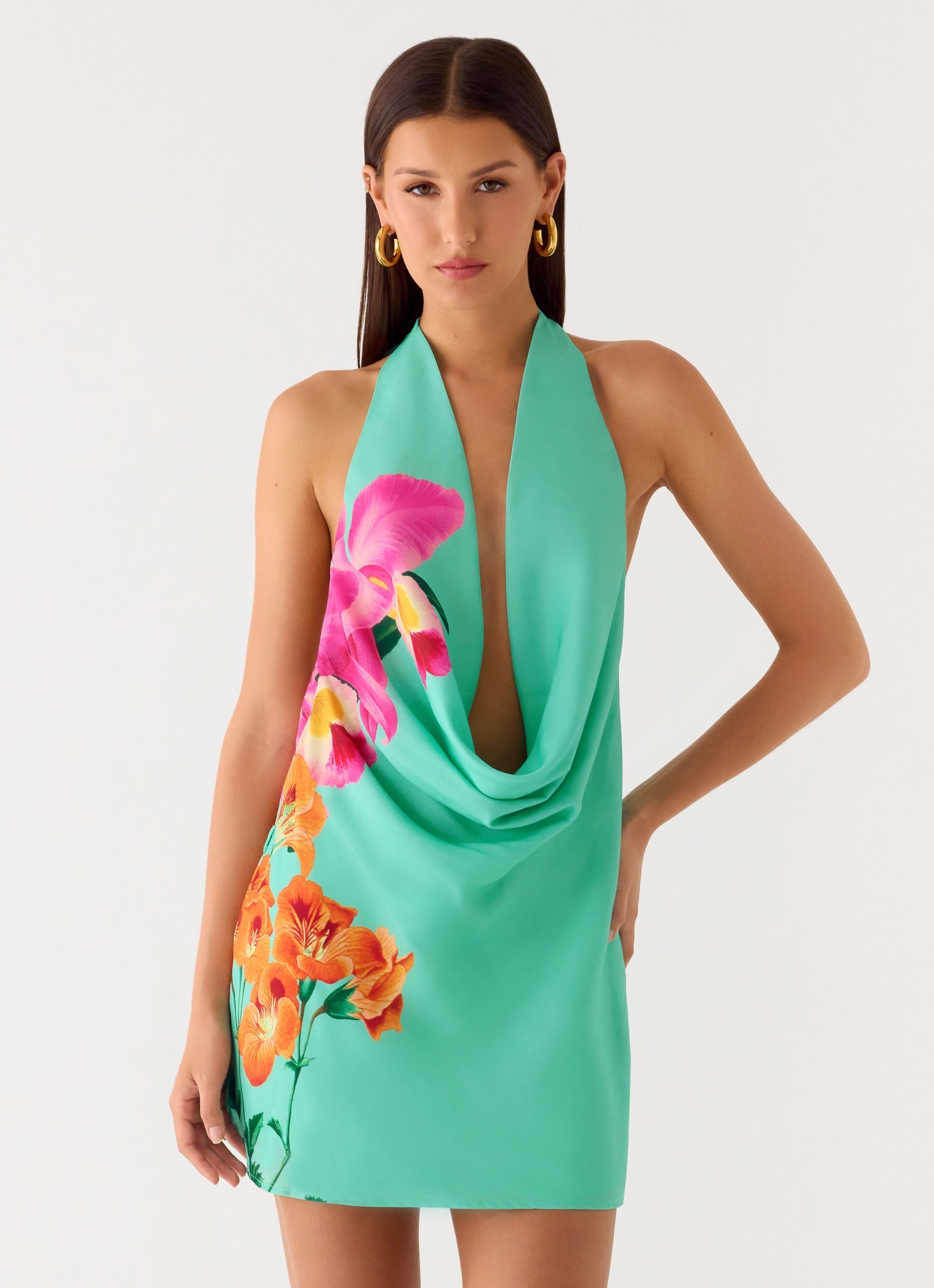 Halia Cowl Mini Dress - Jungle Bloom