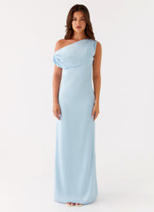 Heart Of Glass Satin Maxi Dress - Blue