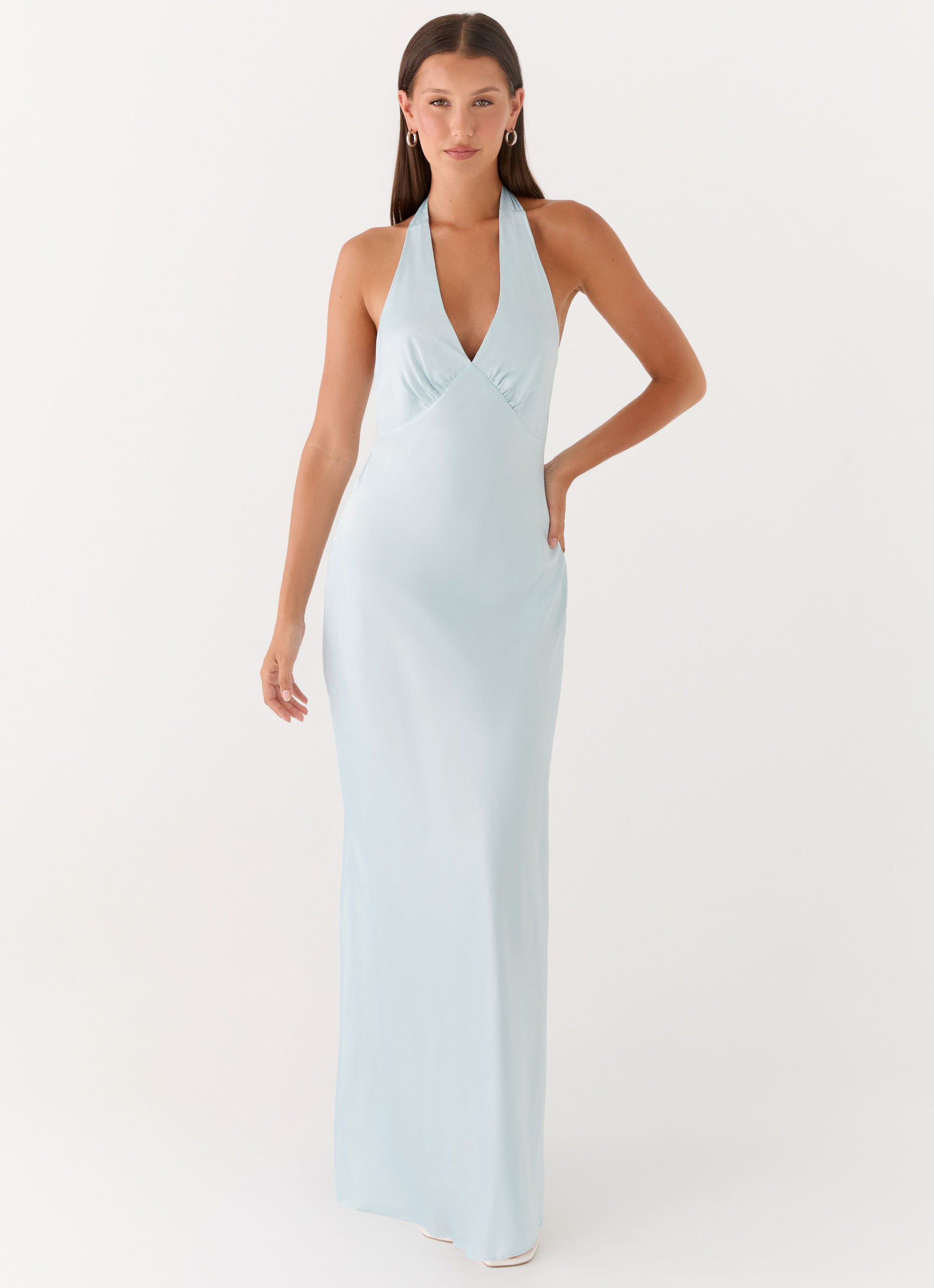 Heavy Hearted Satin Maxi Dress - Ice Blue
