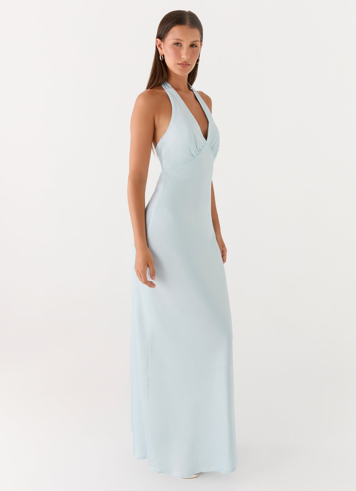 Heavy Hearted Satin Maxi Dress - Ice Blue