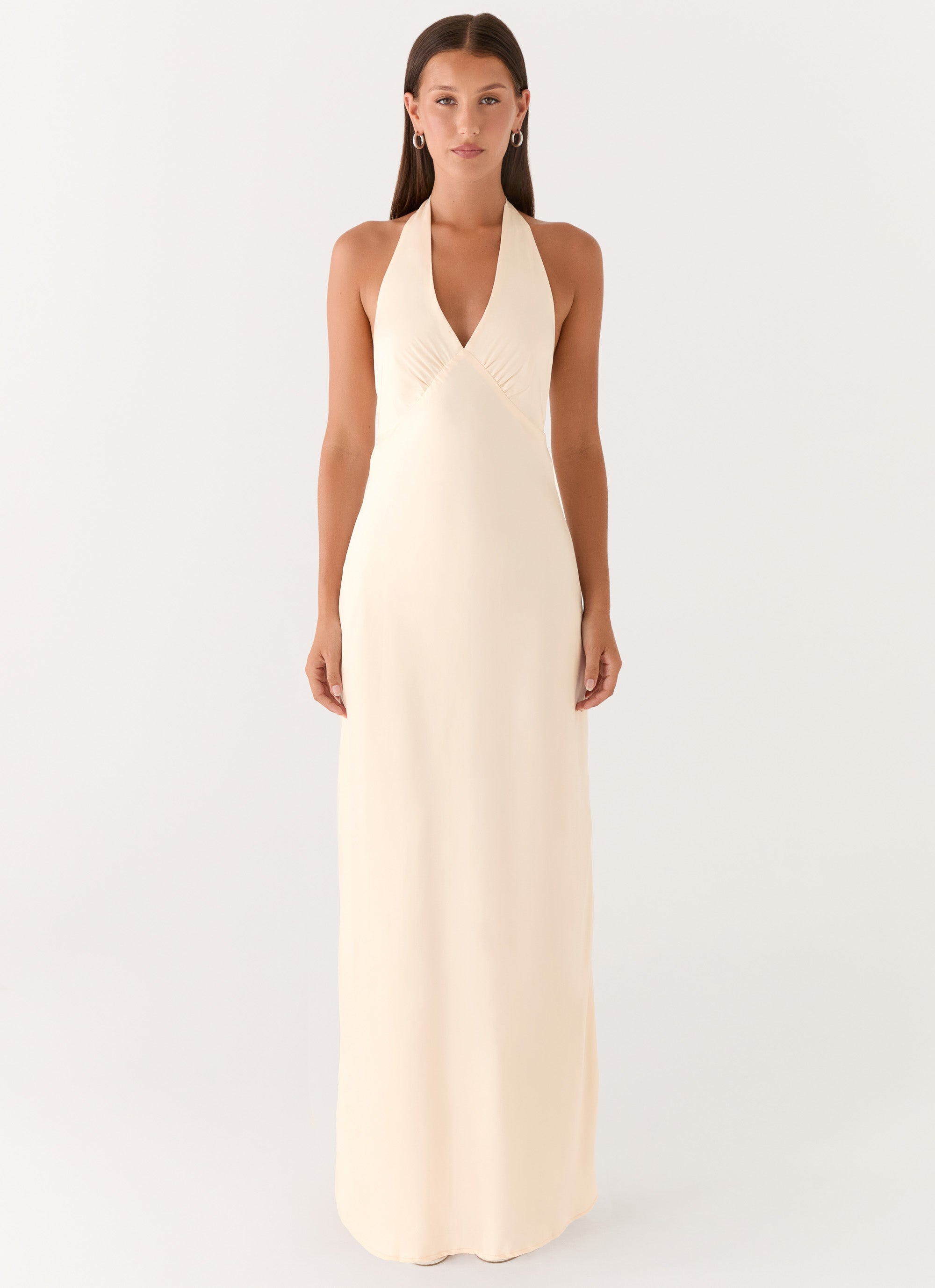 Heavy Hearted Satin Maxi Dress - Pearl
