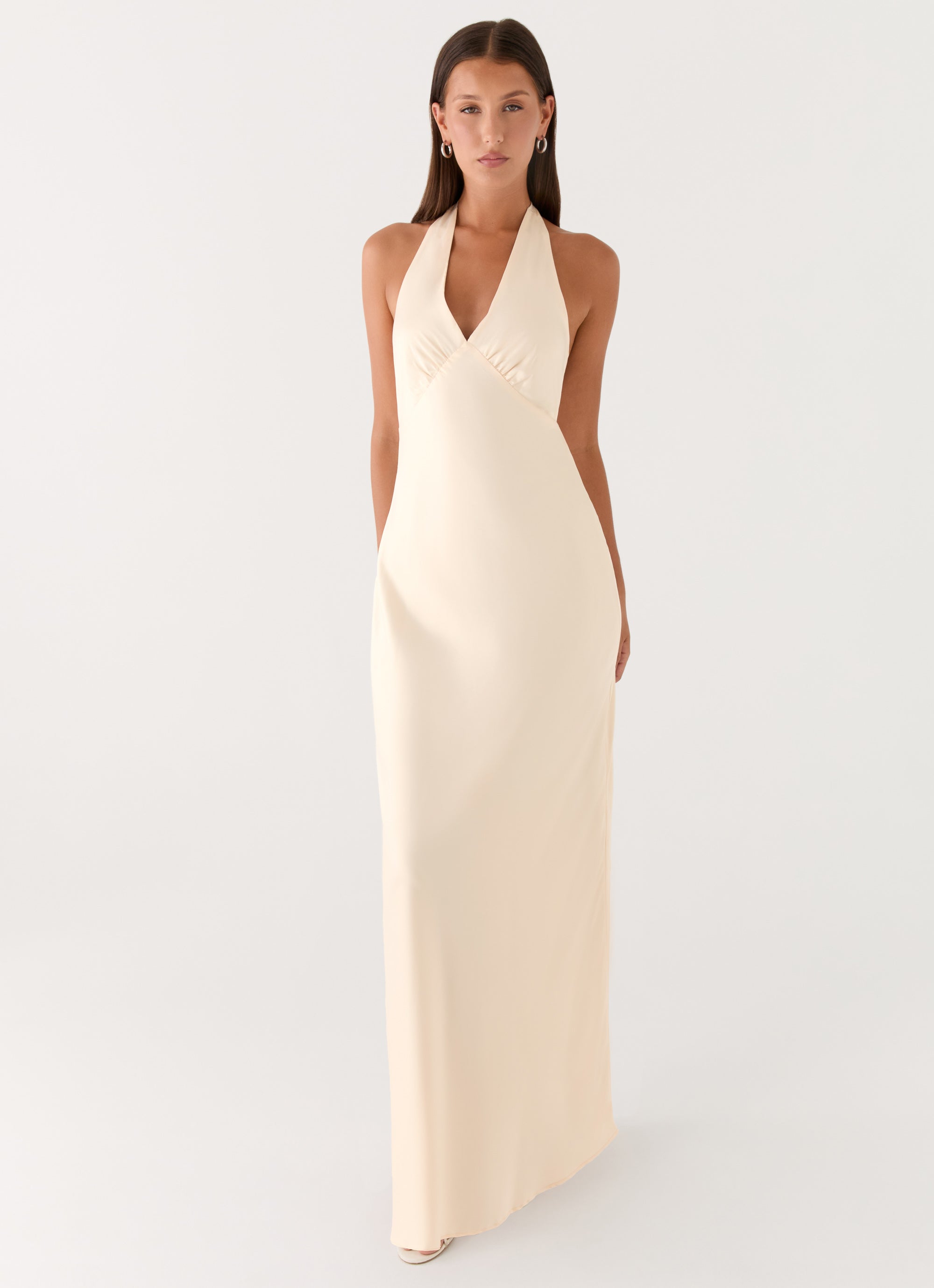 Heavy Hearted Satin Maxi Dress - Pearl