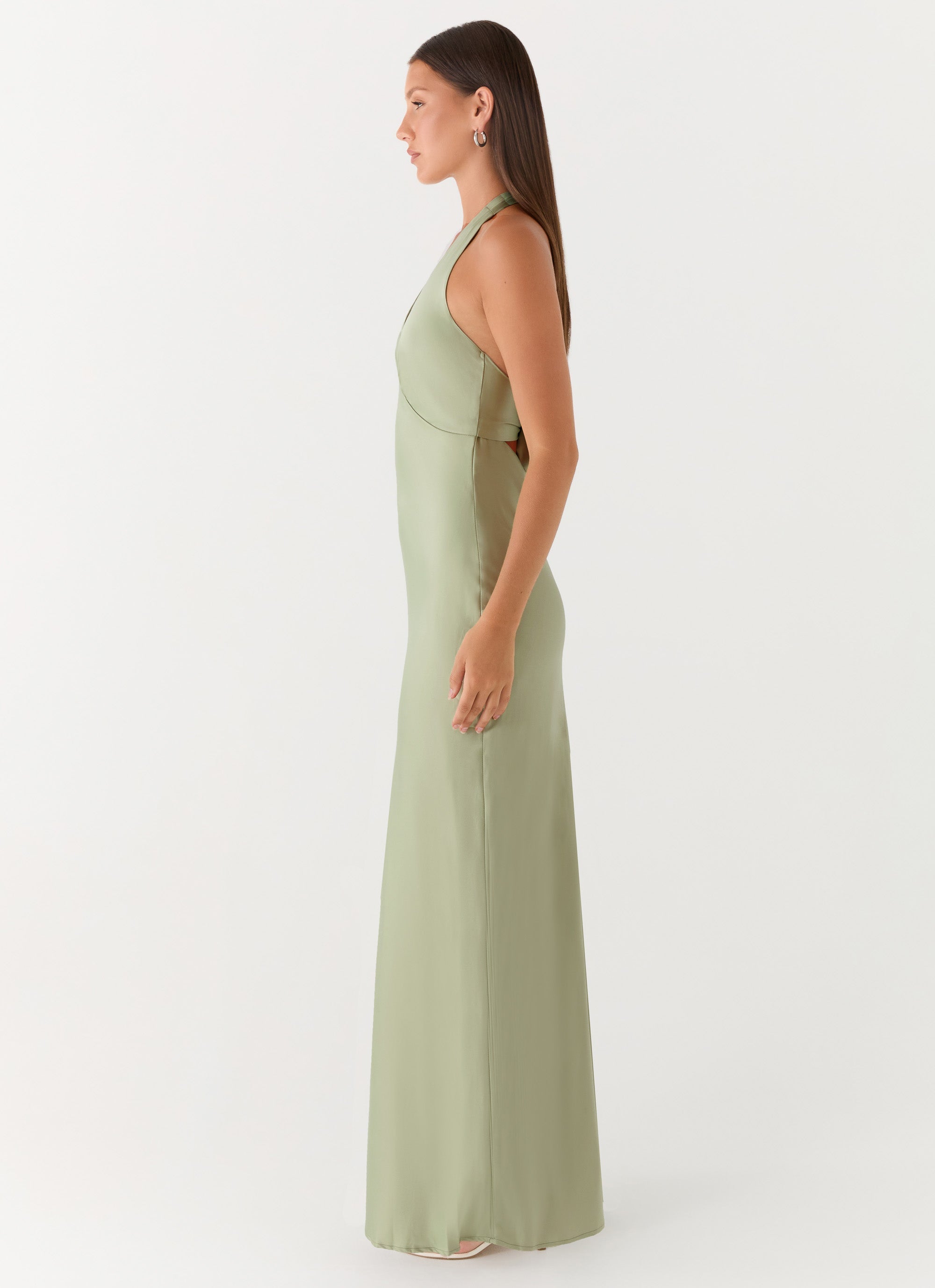 Heavy Hearted Satin Maxi Dress - Sage