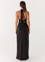 Heavy Hearted Satin Maxi Dress - Black