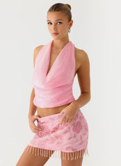 Hollie Sequin Cowl Top - Pink