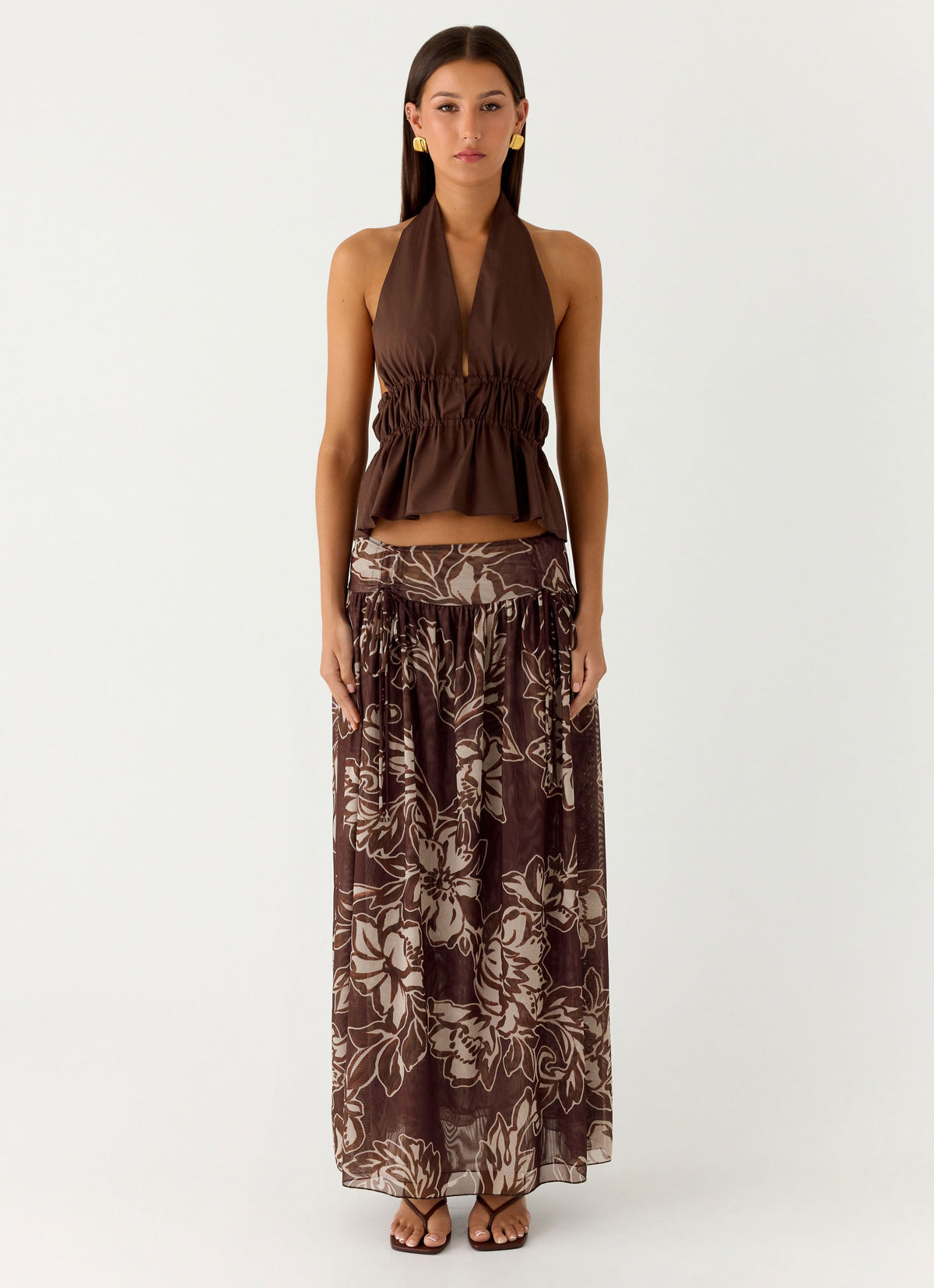 Hot Like Me Maxi Skirt - Espresso Meadow