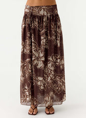 Hot Like Me Maxi Skirt - Espresso Meadow