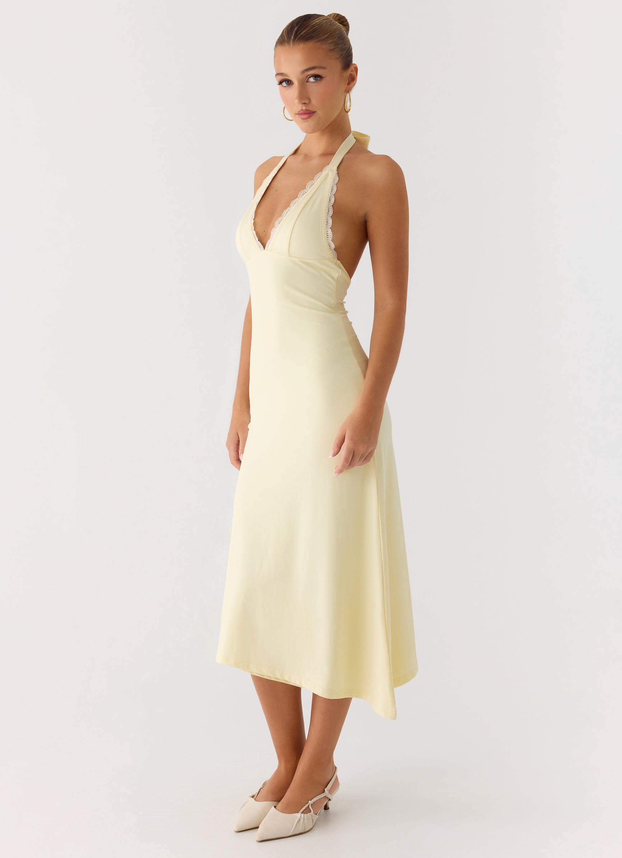 Illuminate Halter Midi Dress - Butter Yellow