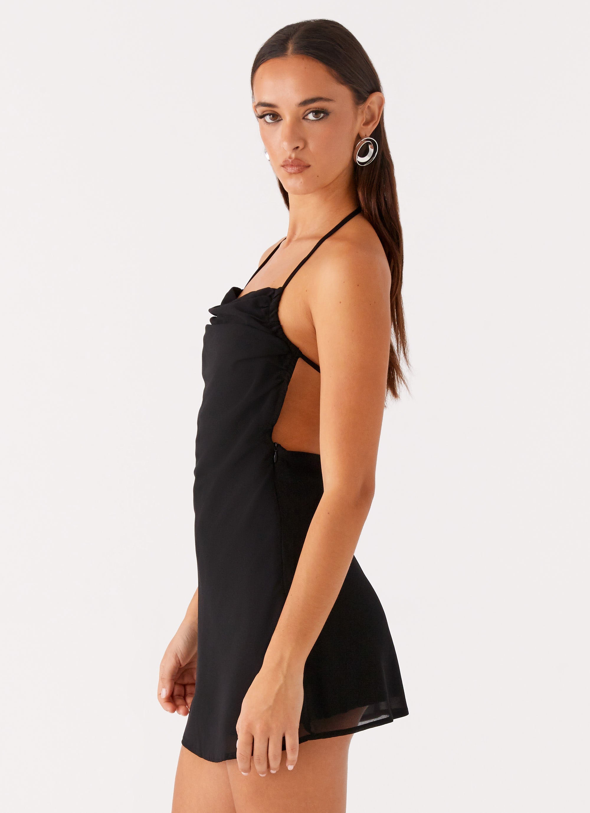 Ines Chiffon Mini Dress - Black