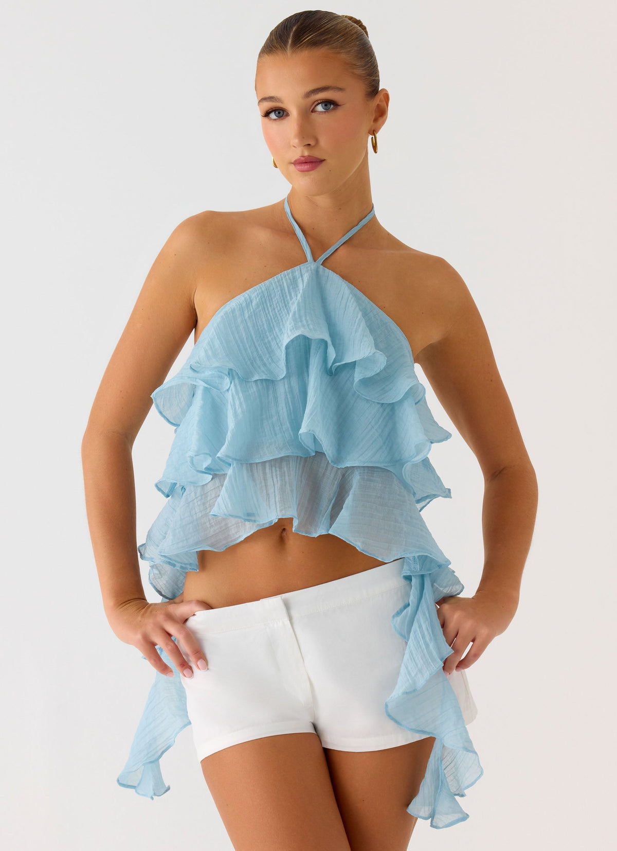 Inna Frill Halter Top - Aqua