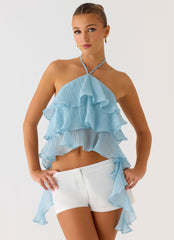 Inna Frill Halter Top - Aqua