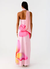 Isa Scarf Satin Maxi Dress - Frangipani Pink