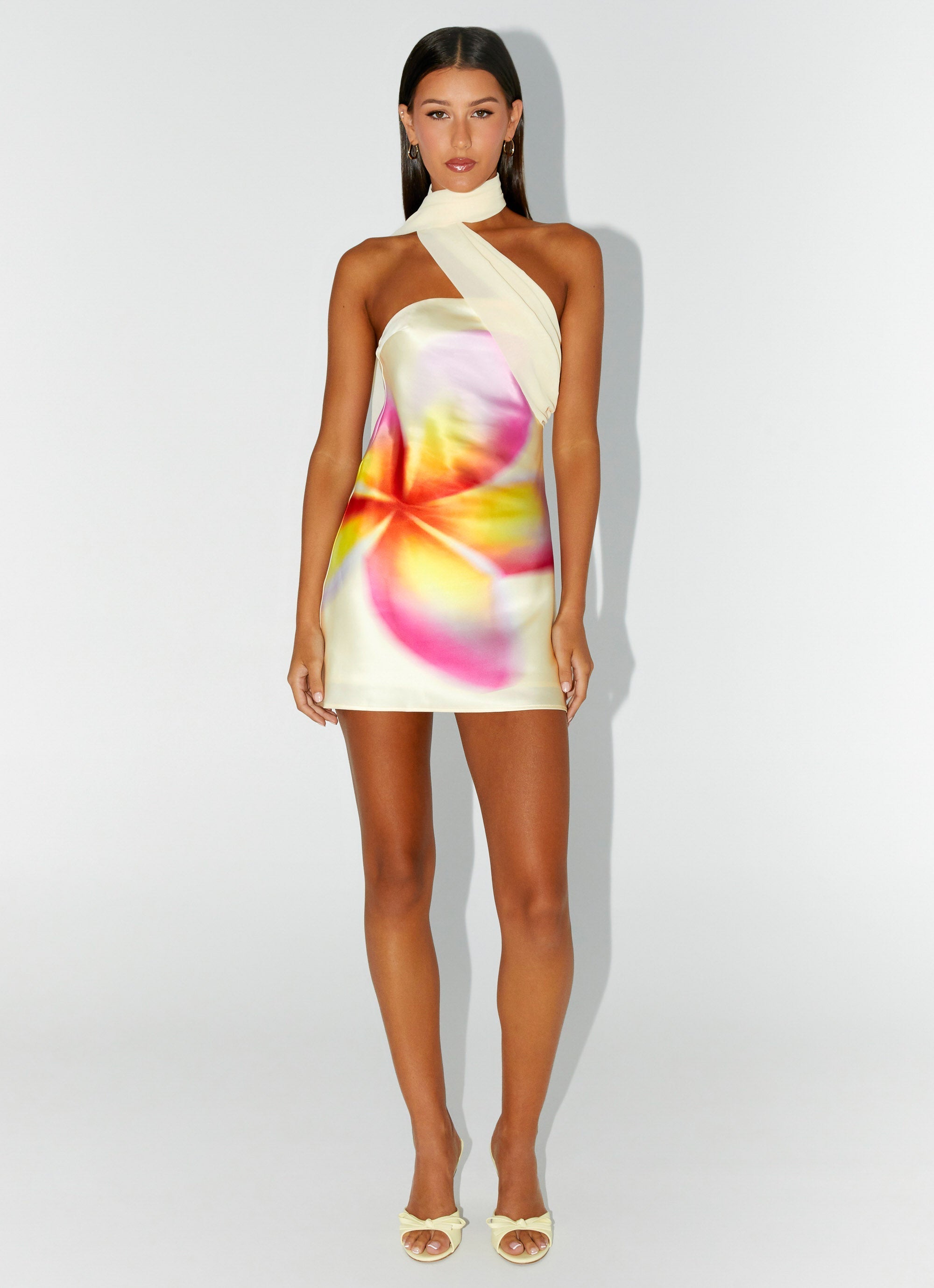 Isa Scarf Satin Mini Dress - Frangipani Yellow
