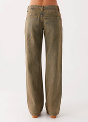 Jaiden Low Rise Denim Jeans - Brown Sand Wash