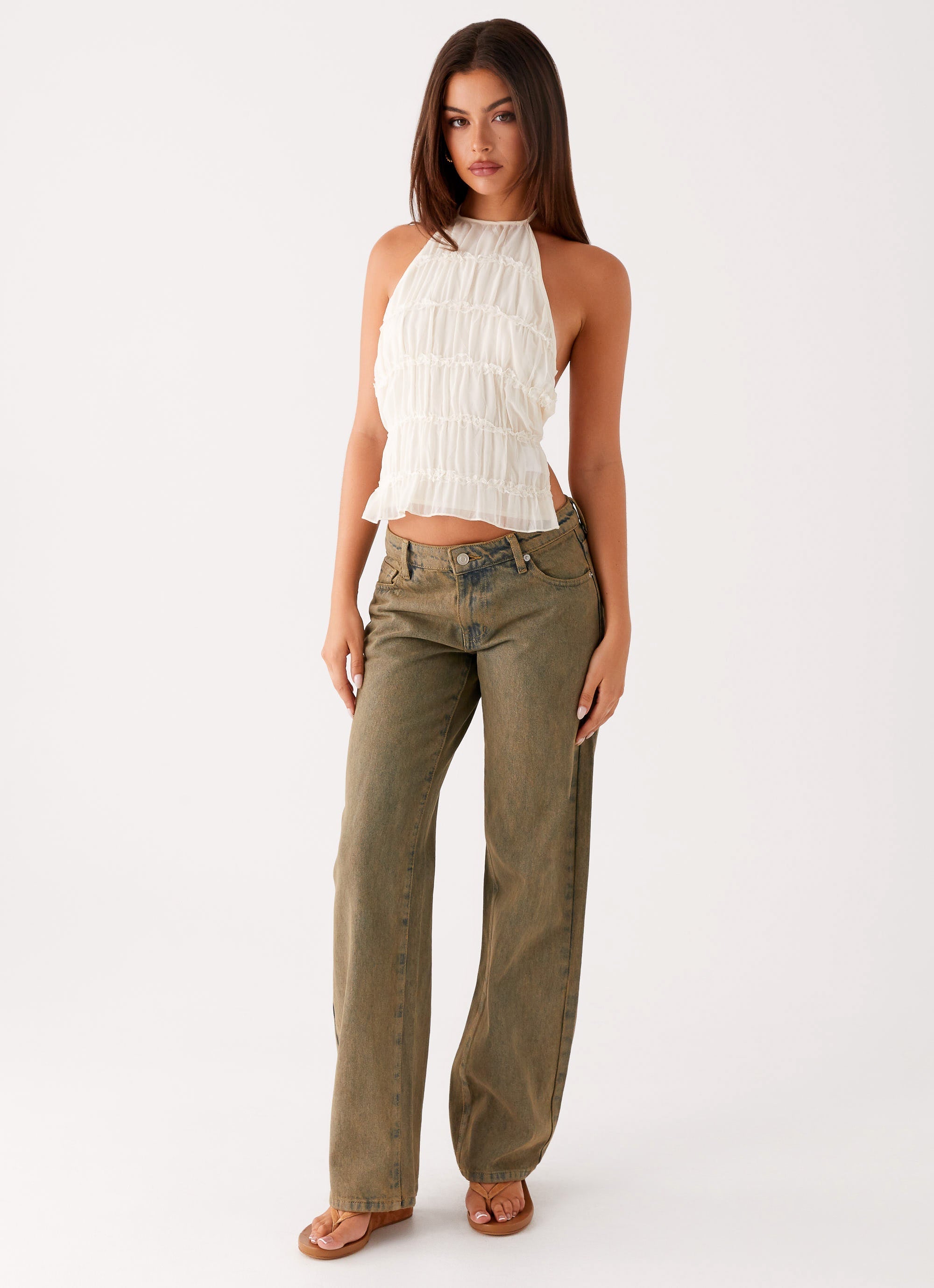 Jaiden Low Rise Denim Jeans - Brown Sand Wash