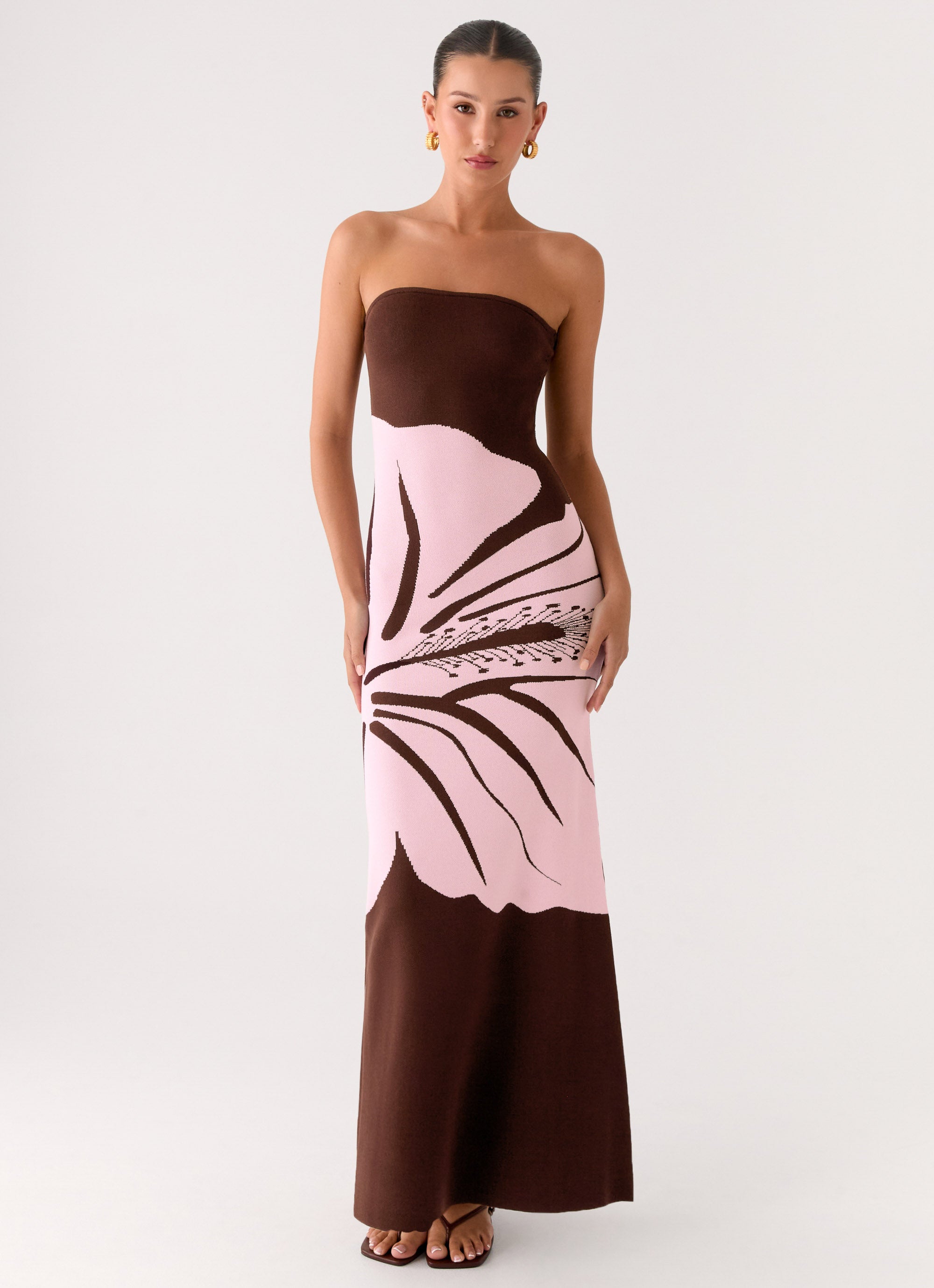 Jala Strapless Knit Maxi Dress - Espresso Meadow