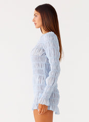 Jasy Long Sleeve Mini Dress - Sky Blue