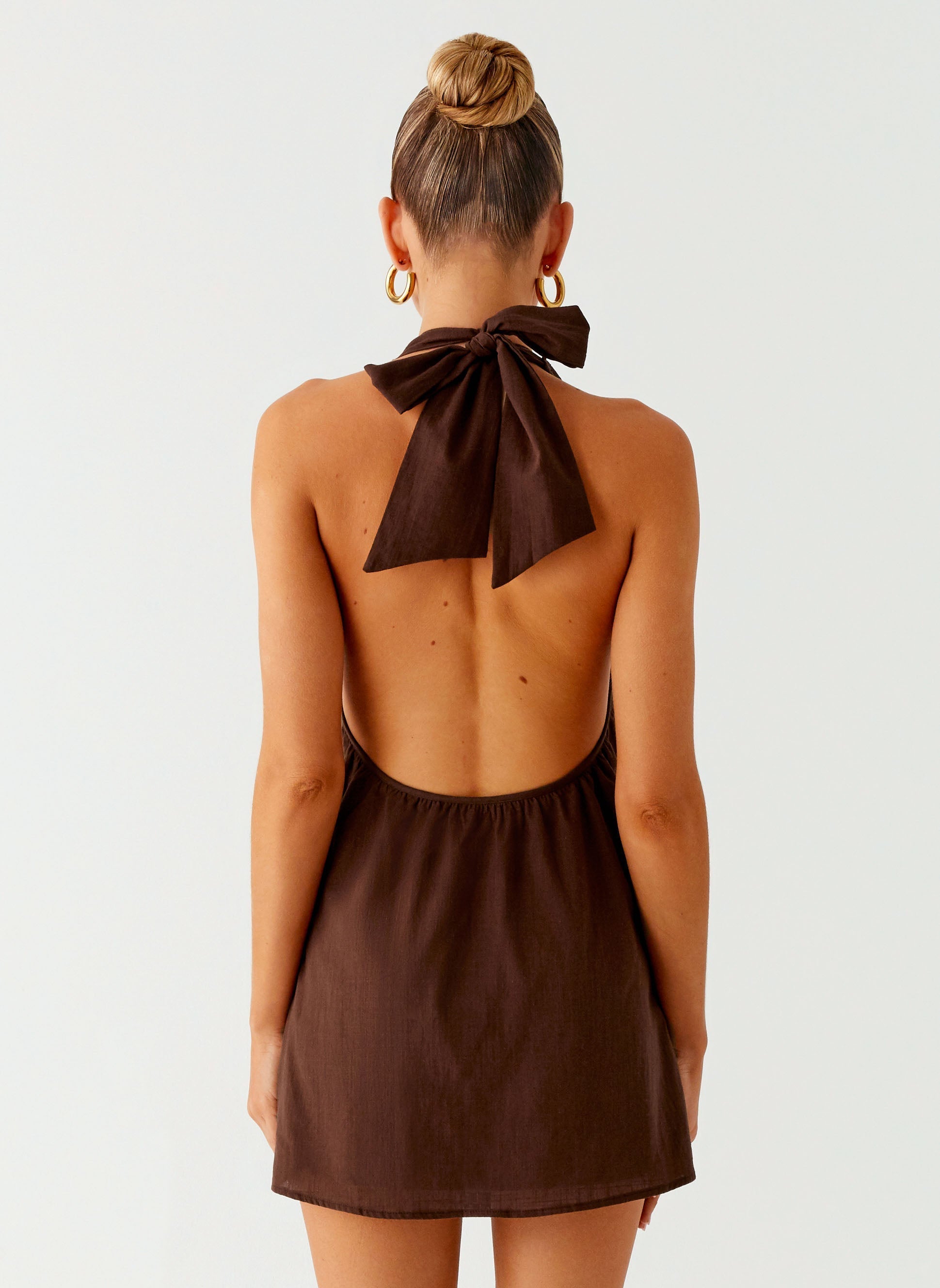 Jepsen Cotton Halter Mini Dress - Chocolate