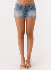 Justin Low Rise Denim Shorts - Vintage Blue Bleach Wash