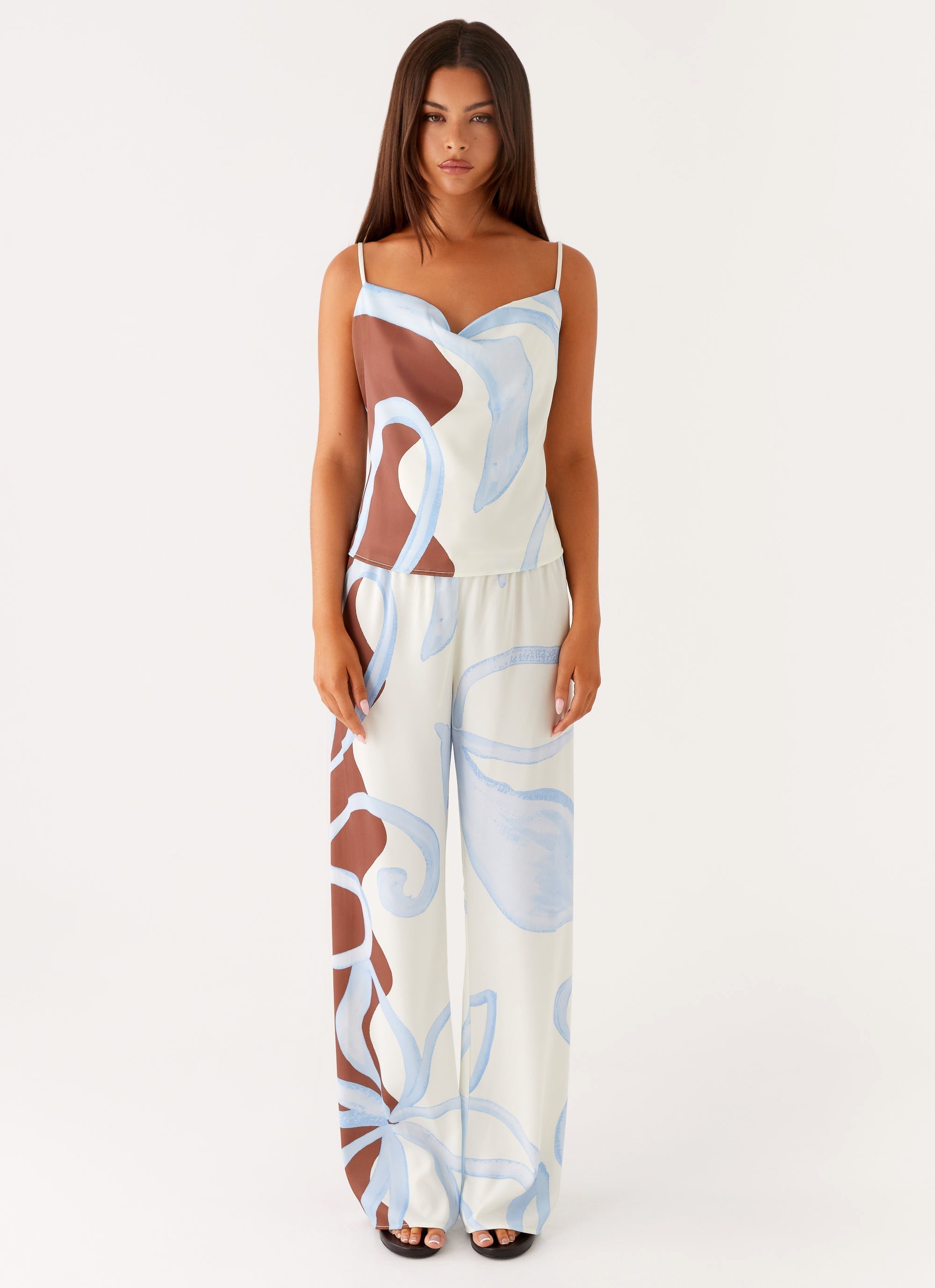 Kaia Cowl Neck Top - Bloom Wave Print