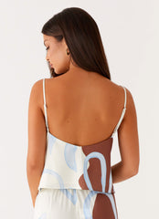 Kaia Cowl Neck Top - Bloom Wave Print