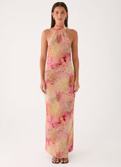 Keena Chiffon Scarf Maxi Dress - Botanic Cheetah