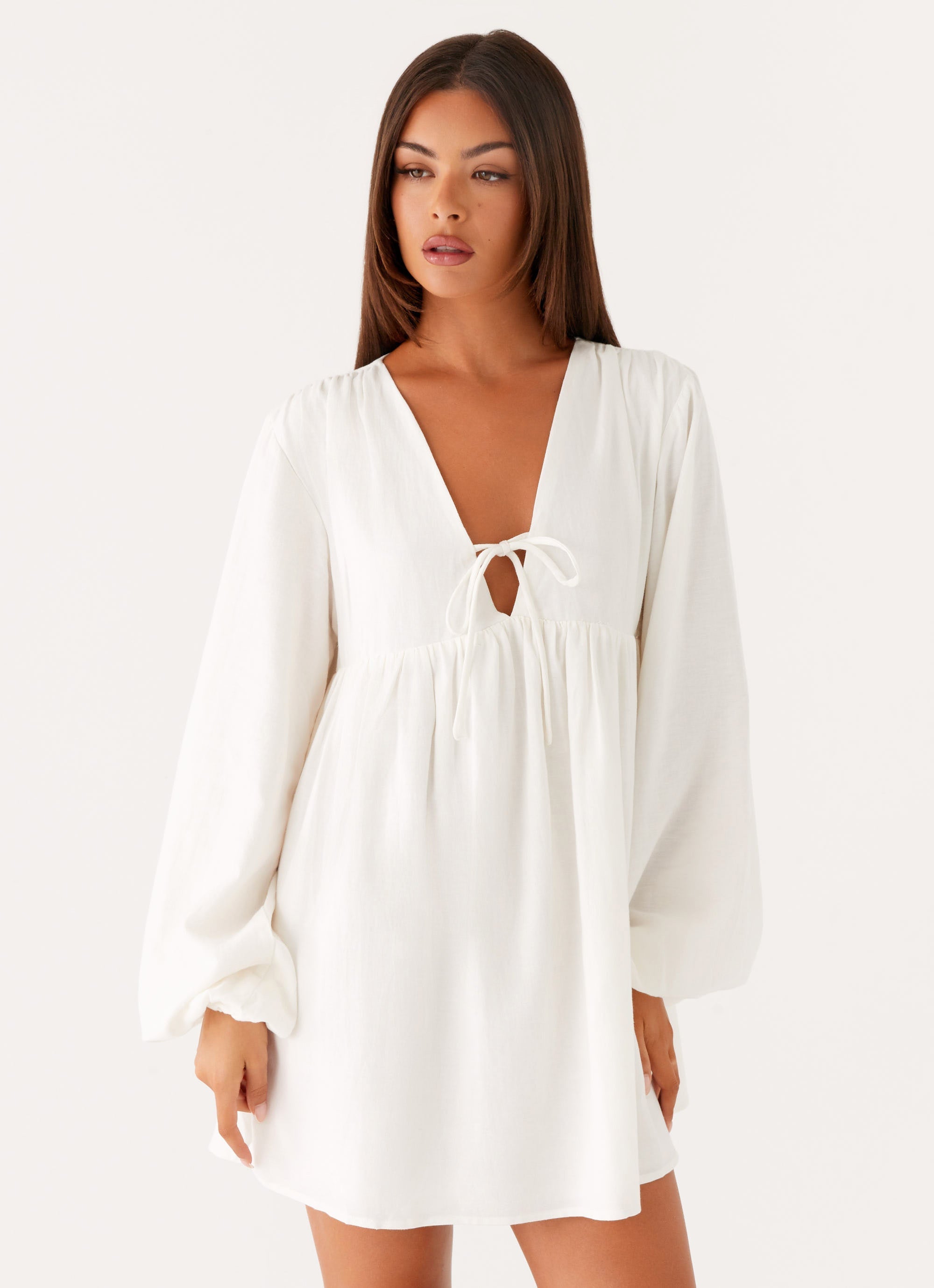 Kennie Linen Mini Dress - White