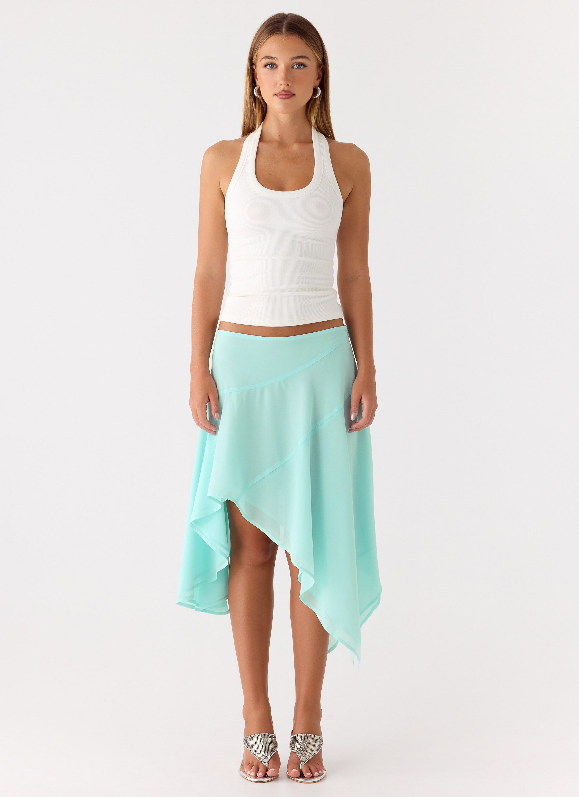 Kia Low Rise Asymmetrical Midi Skirt - Aqua