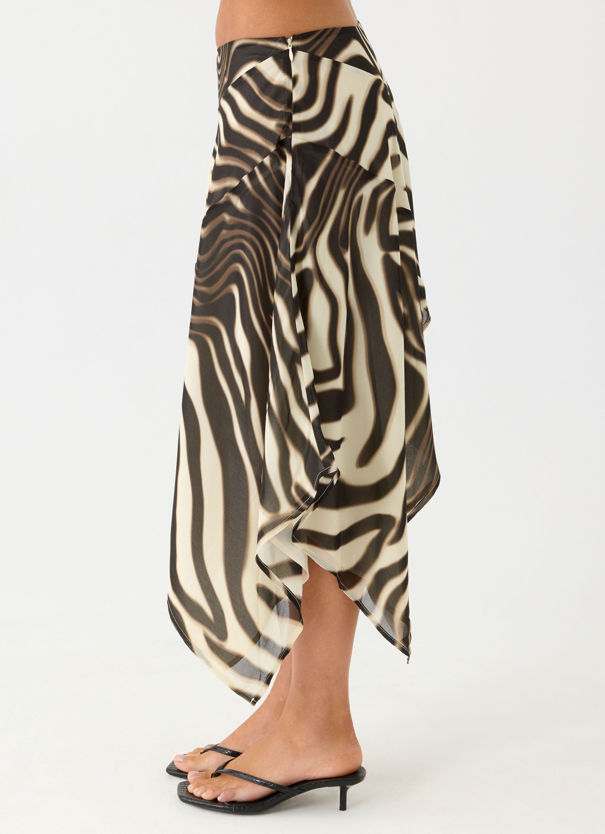 Kia Low Rise Asymmetrical Midi Skirt - Zebra