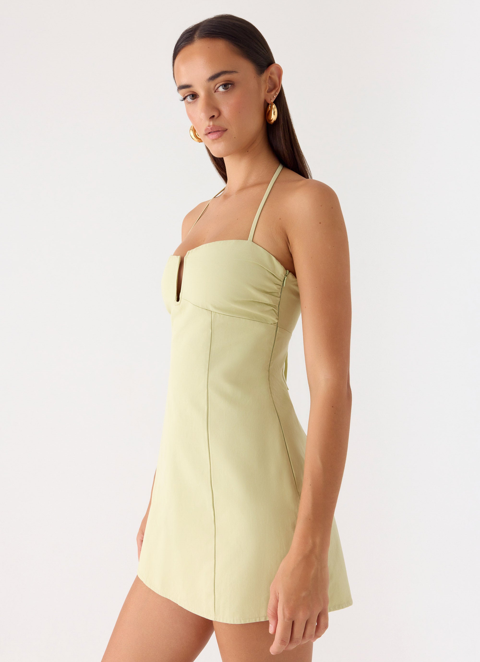 Leah Halter Mini Dress - Sage