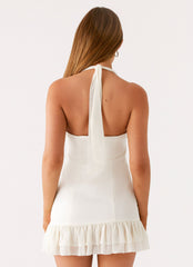 Lets Pretend Halterneck Mini Dress - Cream