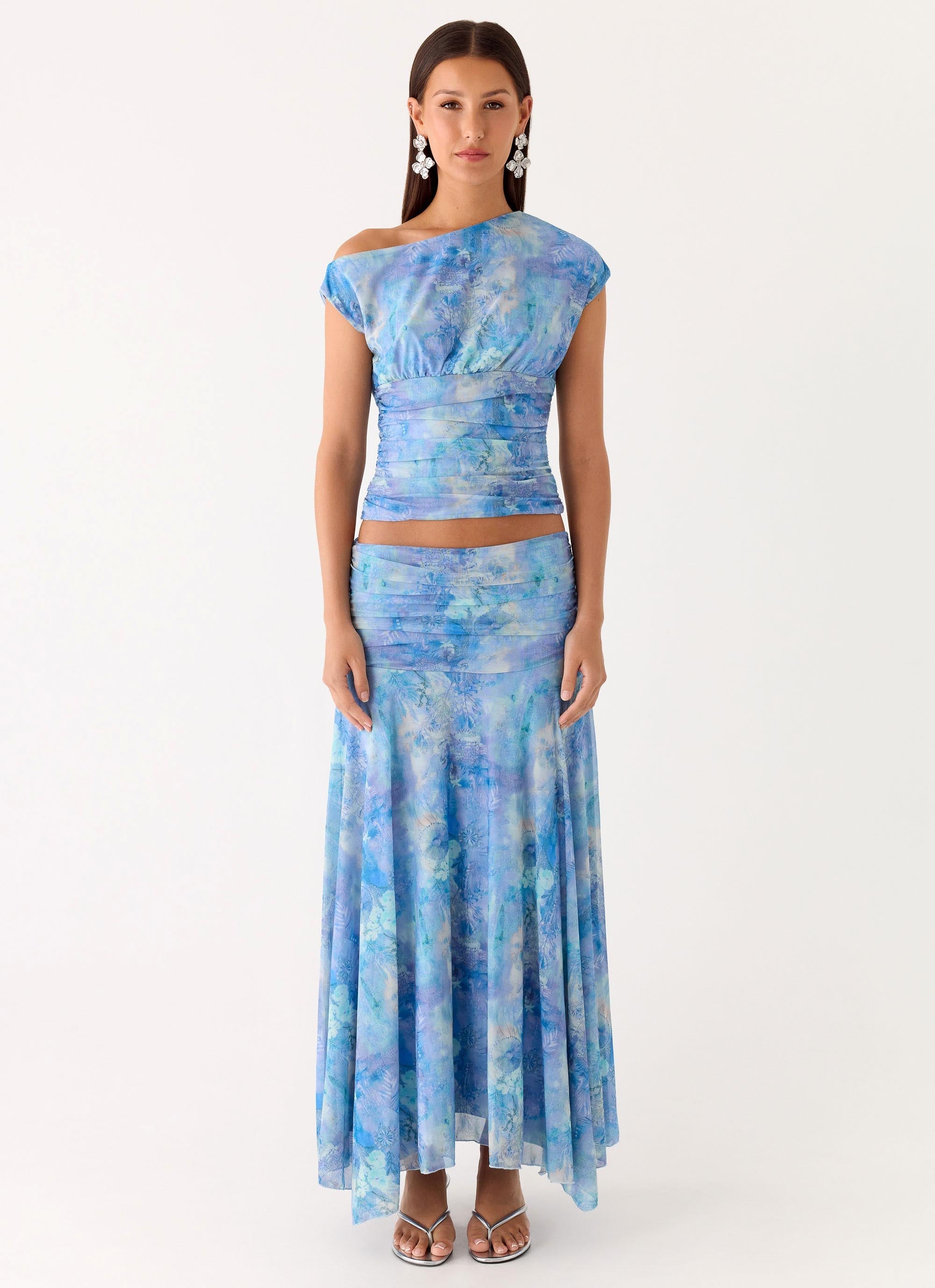 Liana Asymmetrical Top - Aqua Paisley