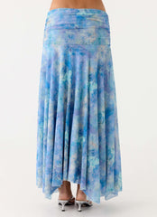 Liana Ruched Maxi Skirt - Aqua Paisley