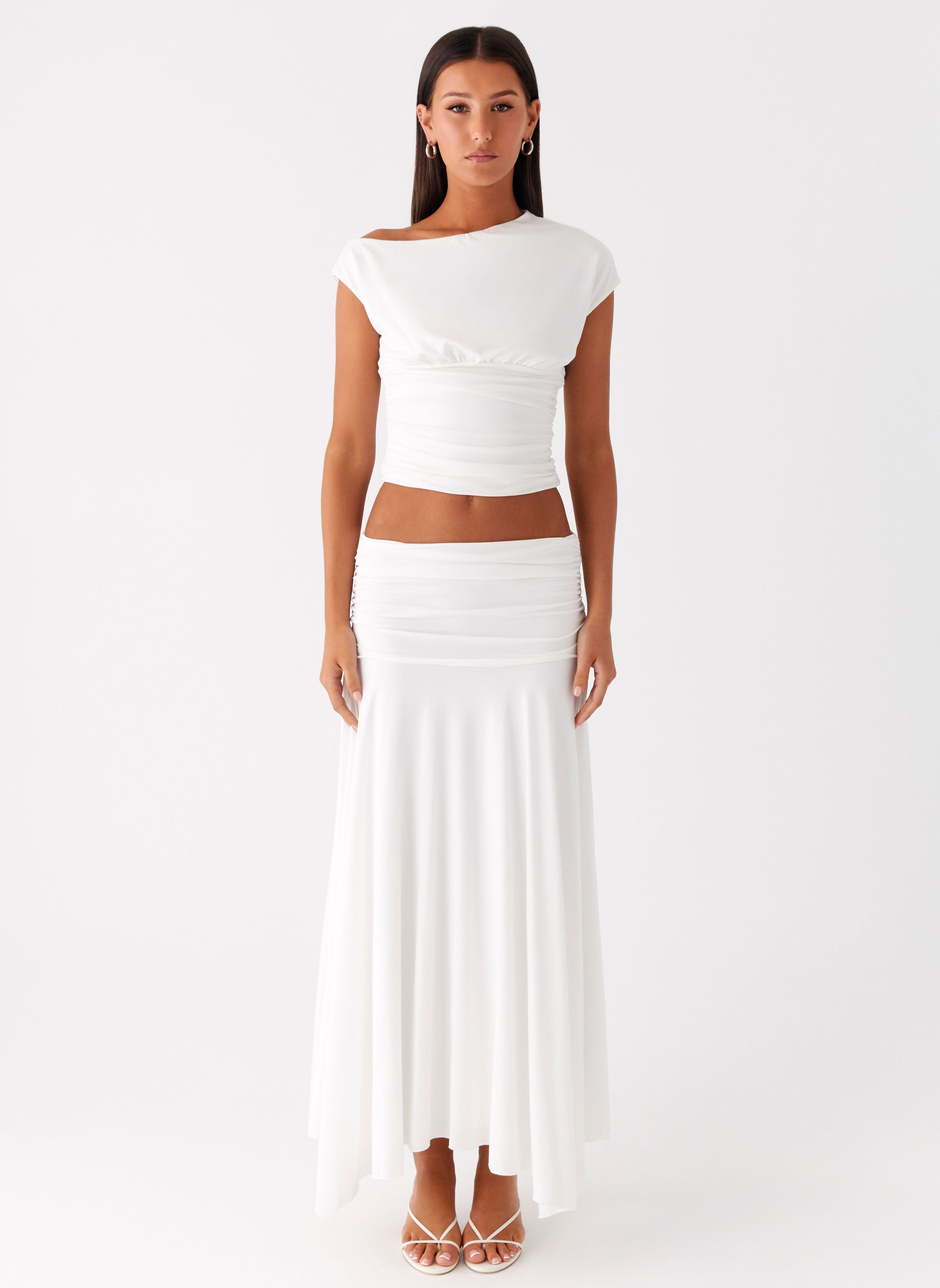 Liana Ruched Maxi Skirt - White