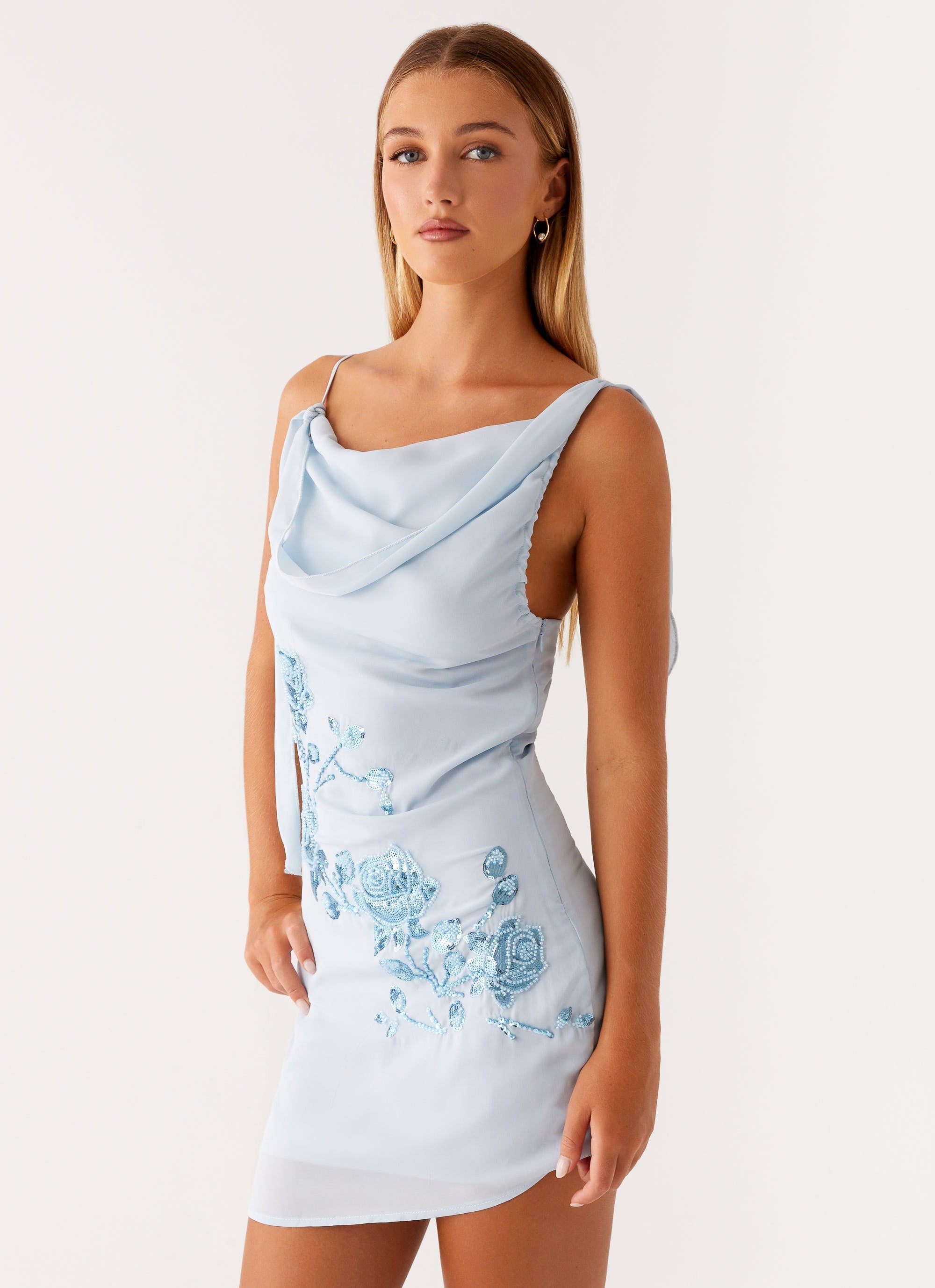 Lily Beaded Mini Dress - Pastel Blue