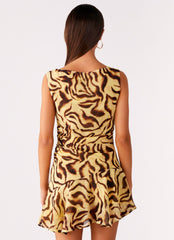 Maris Asymmetrical Mini Dress - Laguna Print