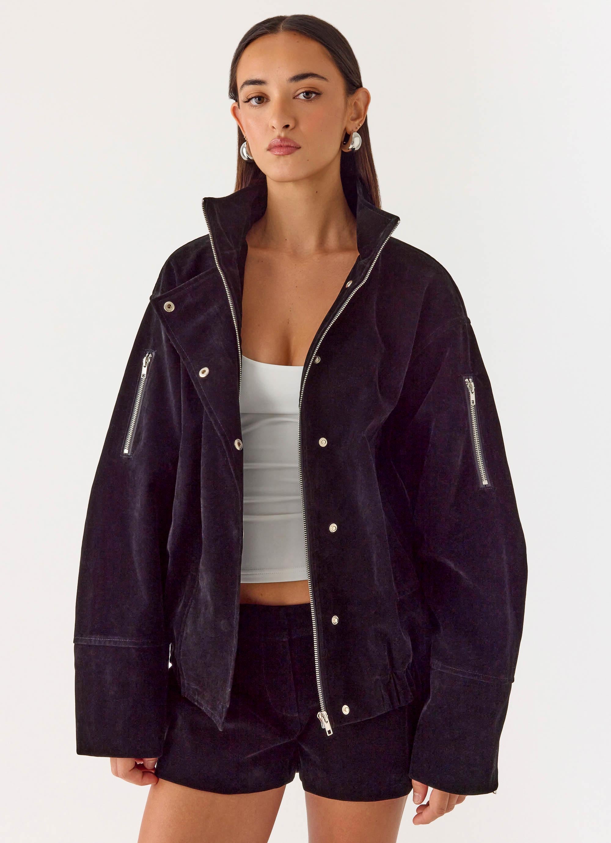 Marlow Faux Suede Jacket - Black