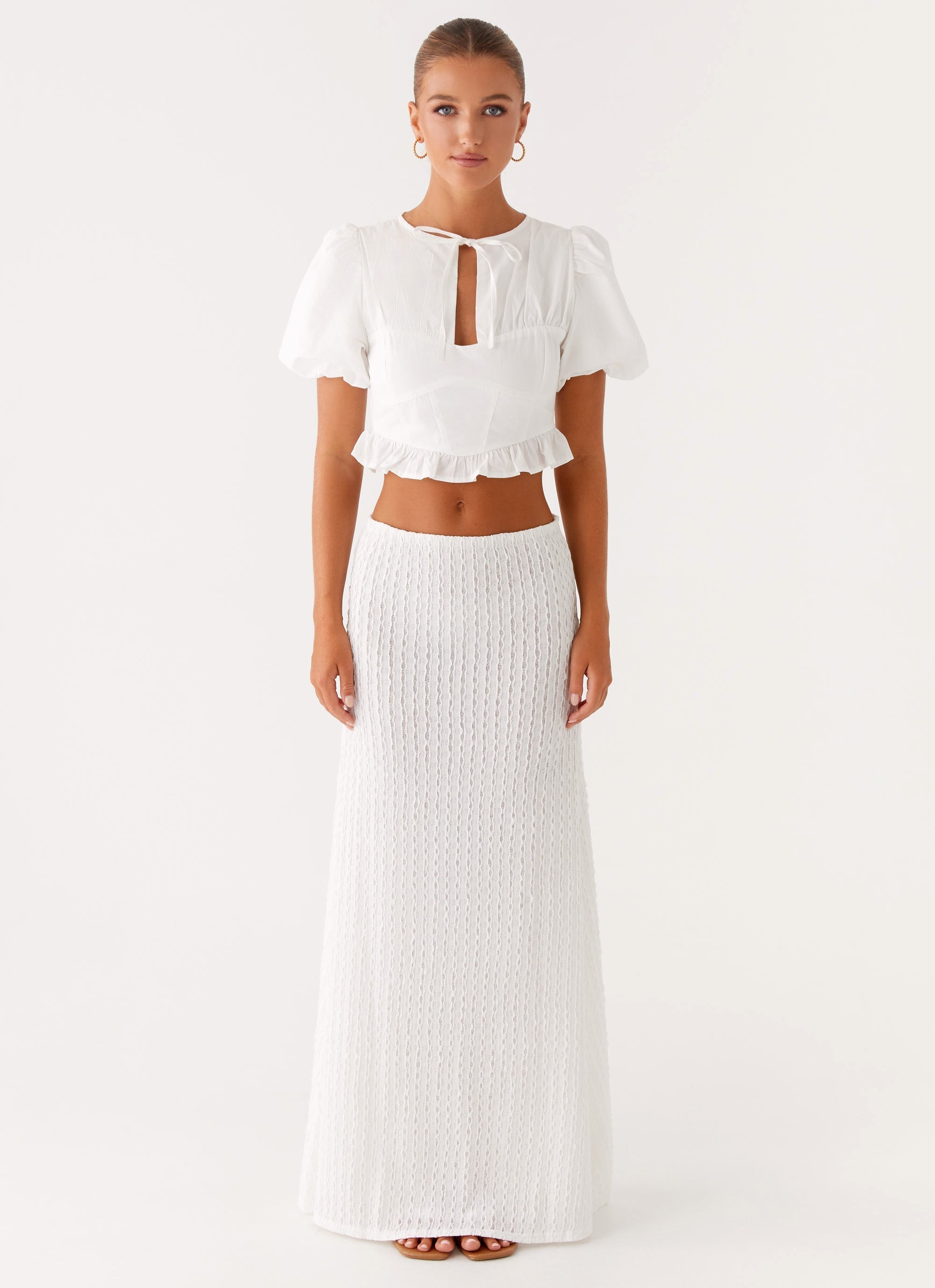 Megan Balloon Sleeve Top - White