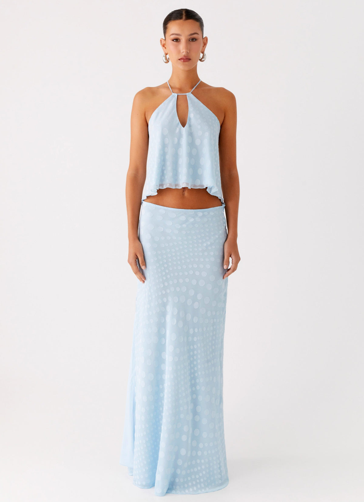 Mena Chiffon Spot Maxi Skirt - Blue