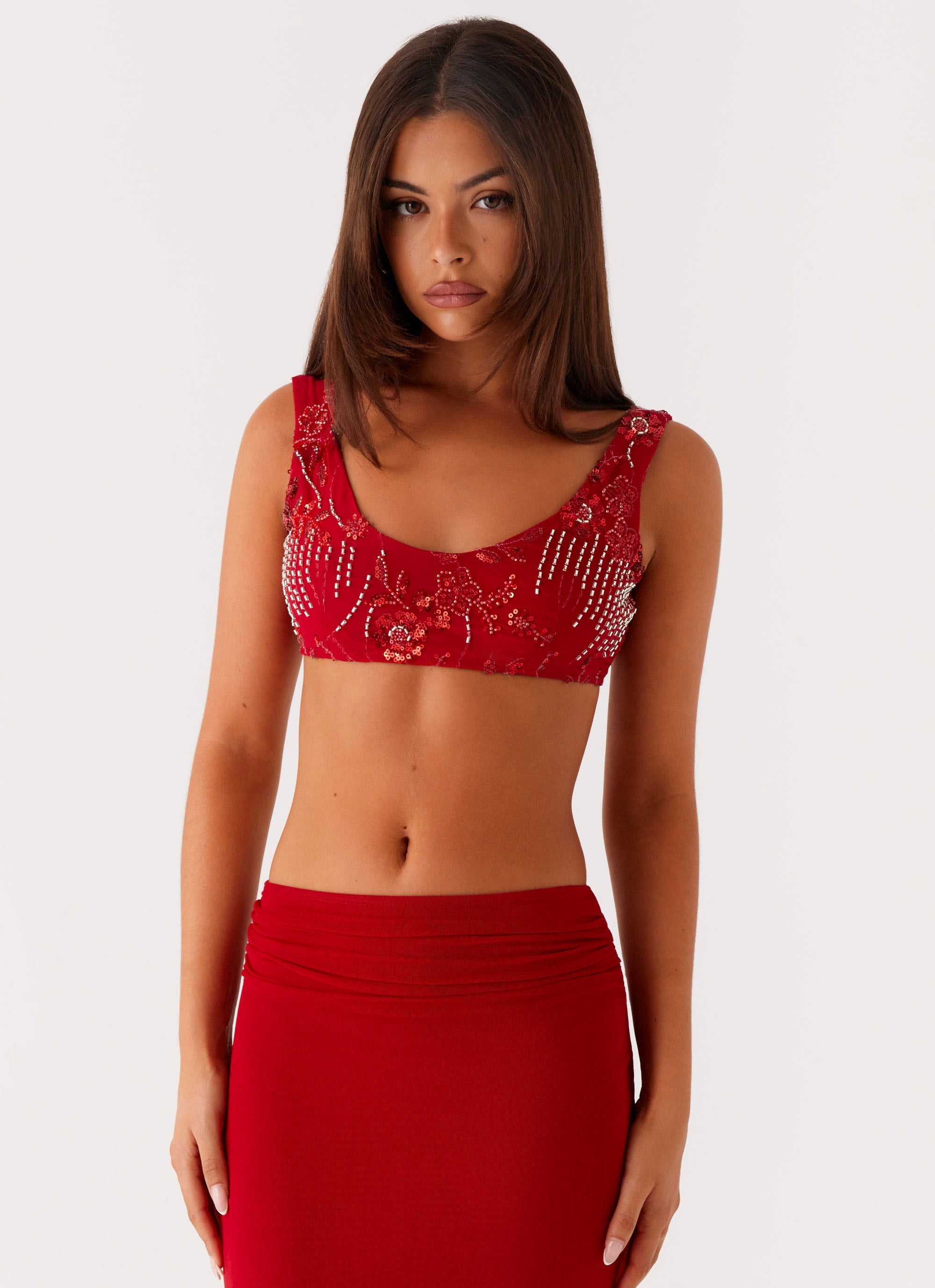 Mercer Sequin Bralette - Red