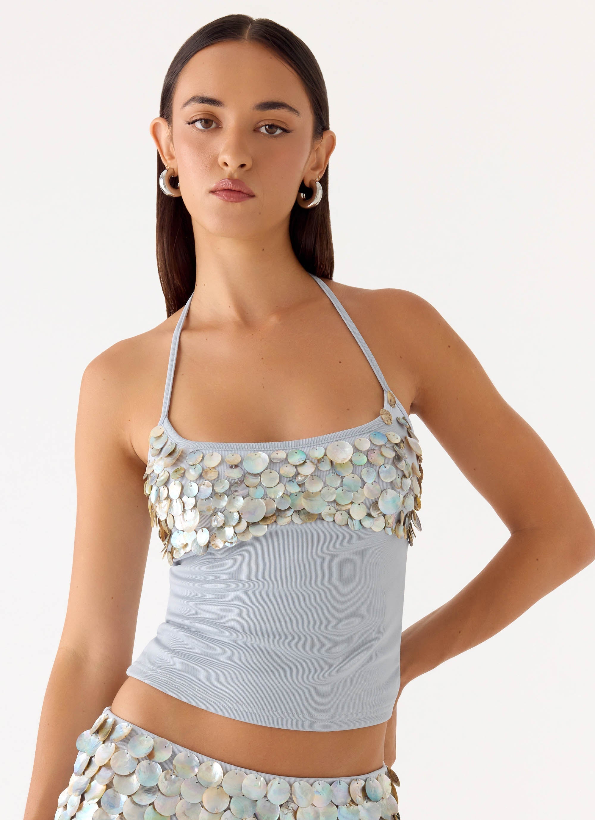 Merinda Halter Top - Misty Blue
