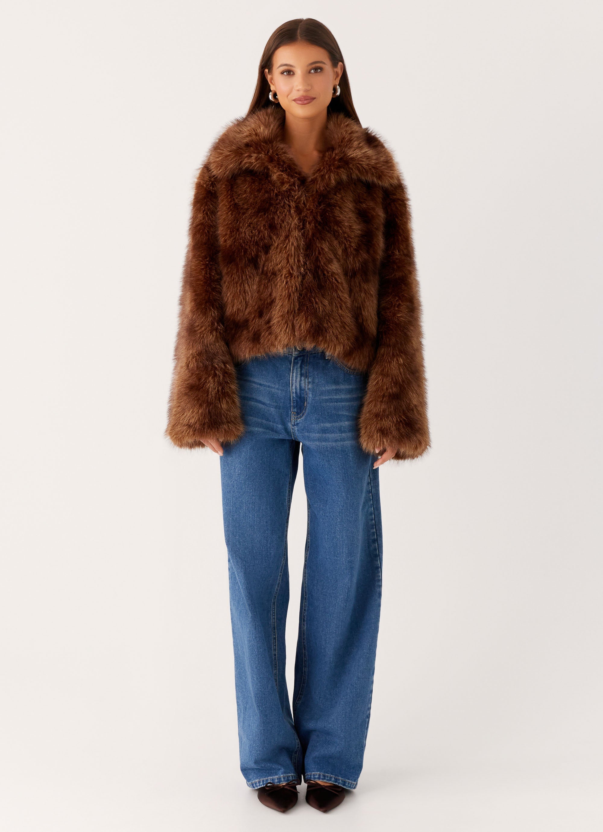 Miccy Cropped Faux Fur Coat - Chocolate