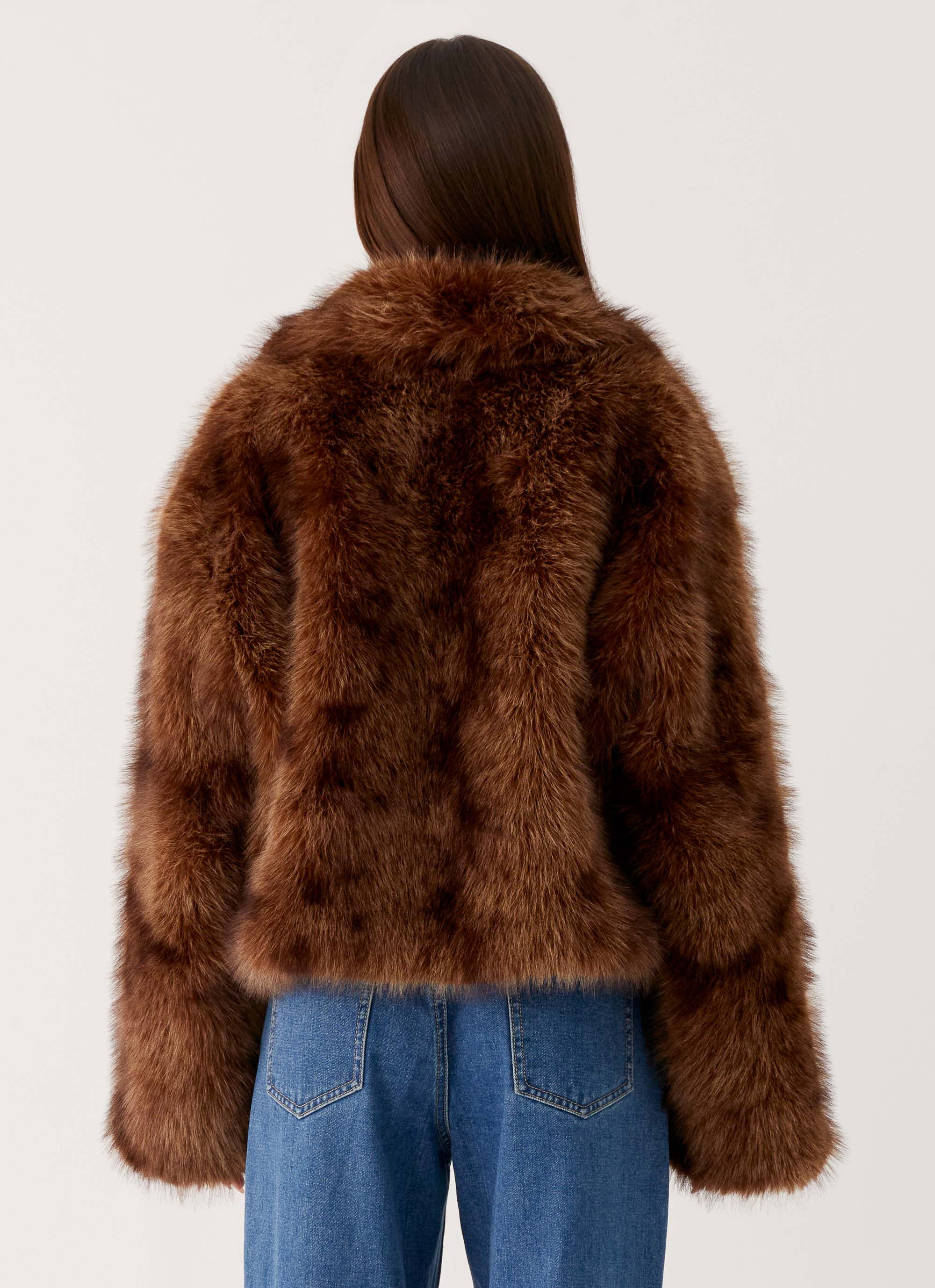 Miccy Cropped Faux Fur Coat - Chocolate