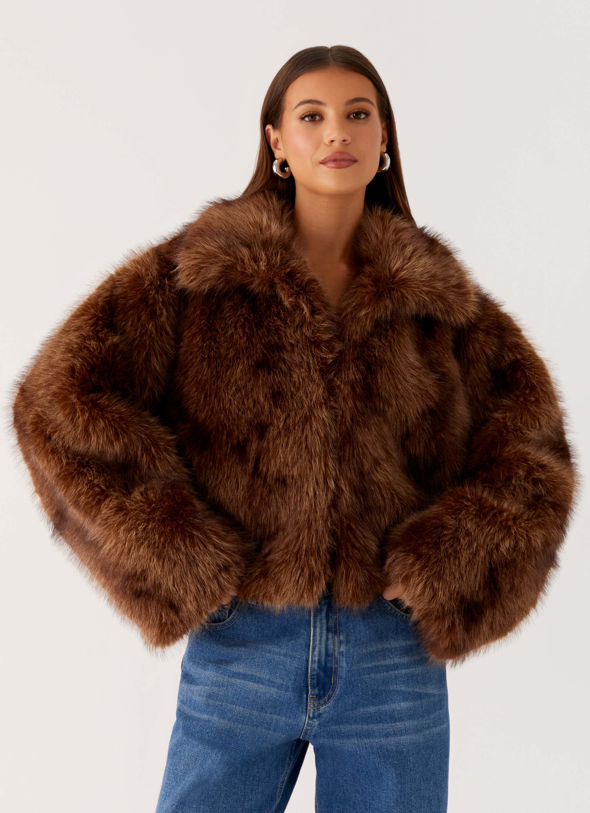 Miccy Cropped Faux Fur Coat - Chocolate