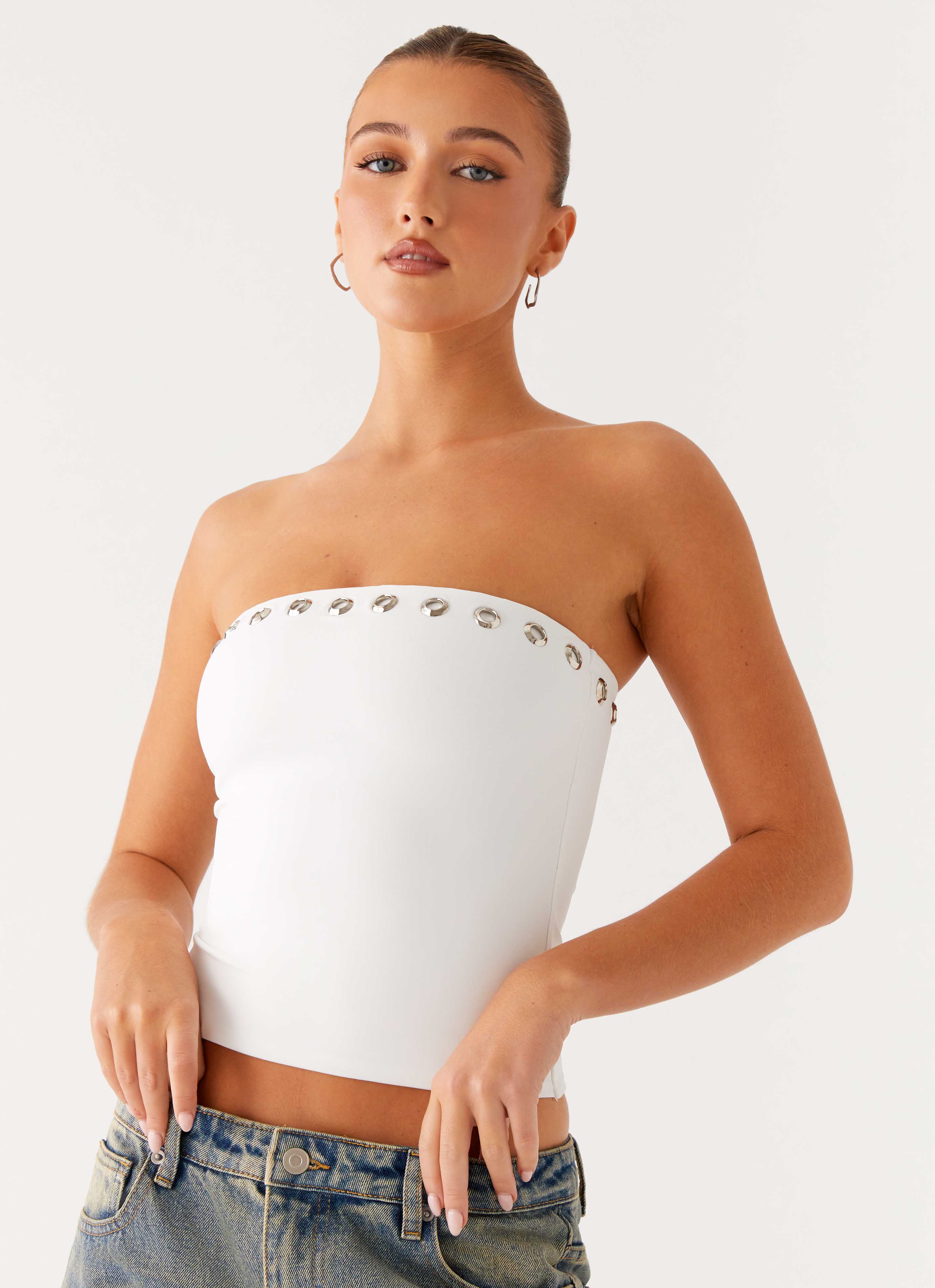 Miku Eyelet Strapless Top - White